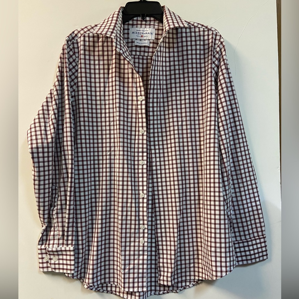 Mizzen+Main Red and White Checkered Dress Shirt M